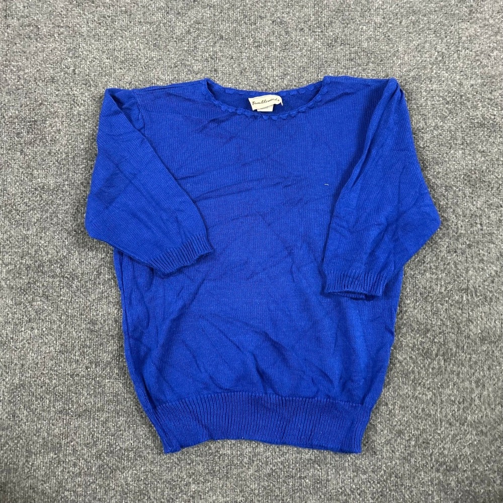 Tumbleweeds Sweater Womens XL Royal Blue Scalloped Neck 3/4 Sleeve USA Made
